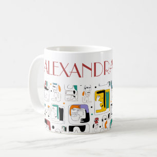 Taza De Café Resumen maya tribal antiguo patrón de rostros 1