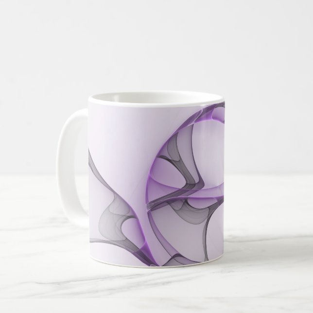 Taza De Café Resumen moderno Art Fractal Lavender Gris (Anverso izquierdo)