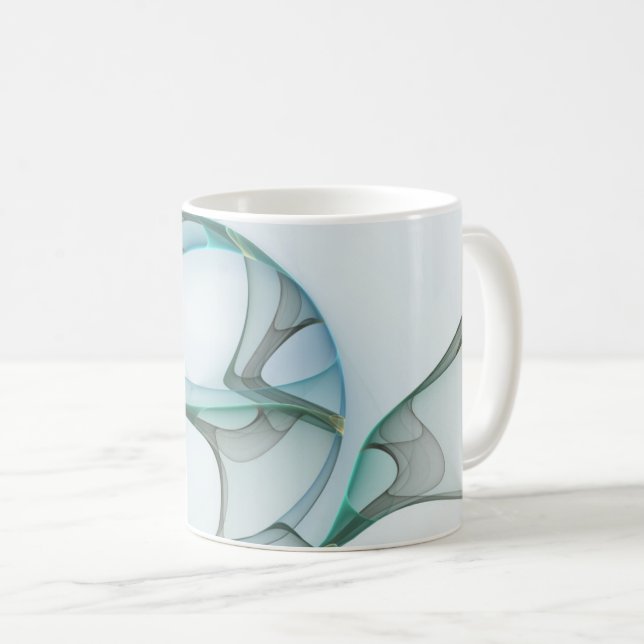 Taza De Café Resumen moderno Arte fractal azul turquesa gris (Anverso derecho)