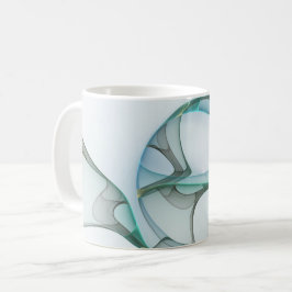 Taza De Café Resumen moderno Arte fractal azul turquesa gris
