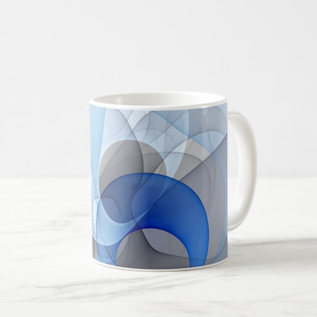 Taza De Café Resumen moderno Gráfico de arte fractal gris azul (Anverso derecho)