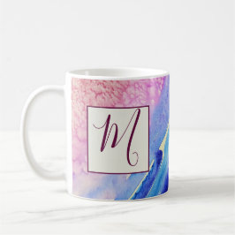 Taza De Café Resumen Monograma artístico rosa azul