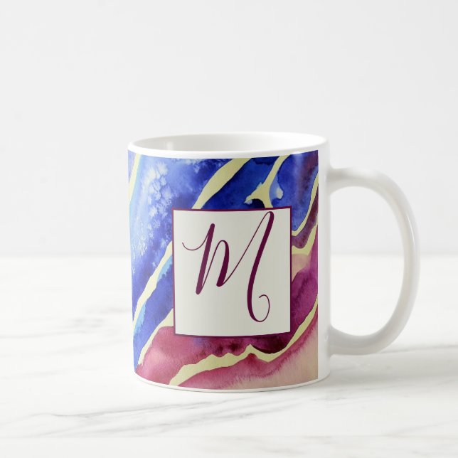 Taza De Café Resumen Monograma artístico rosa azul (Derecha)