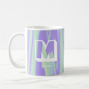 Taza De Café Resumen Monograma Nombre Mármol Púrpura Verde