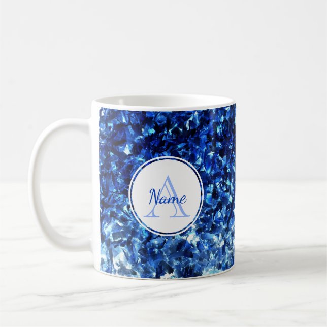 Taza De Café Resumen monogramado de pintura azul Strokes Mug (Izquierda)