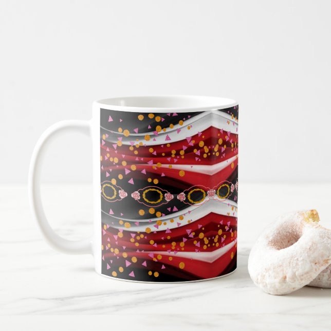 Taza De Café Resumen Mugre negra roja y roja (Con donut)