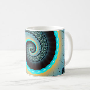 Taza De Café Resumen Naranja azul turquesa espiral de arte frac
