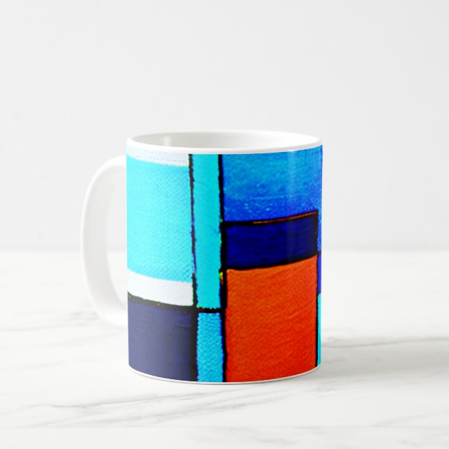 Taza De Café Resumen Naranja geométrico moderno azul (Anverso izquierdo)