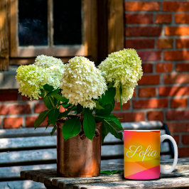 Taza De Café Resumen naranja magenta geométrico rosa con nombre