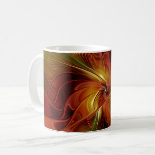 Taza De Café Resumen Naranja rojo Brown Flor de arte fractal ve