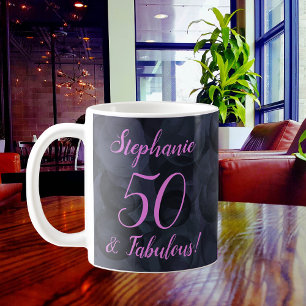 Taza De Café Resumen Negro Rosa 50 y fabuloso cumpleaños
