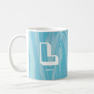Taza De Café Resumen Nombre de monograma Marble Azul