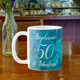Taza De Café Resumen Ocean Blue Verde azulado 50 y fabuloso cum