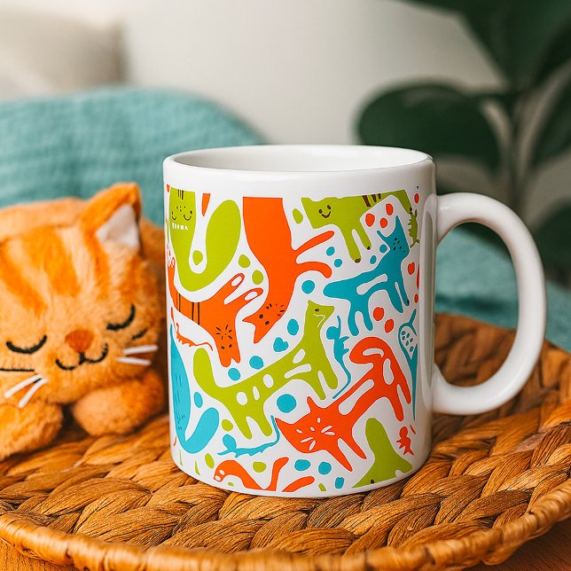 Taza De Café Resumen Patrón de gato Arte Mascota moderno y capr (Subido por el creador)