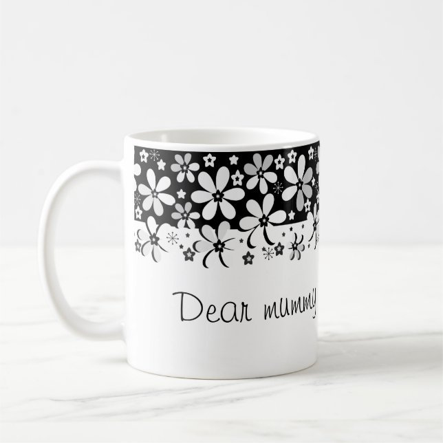 Taza De Café Resumen personalizado blanco negro flores diseño f (Izquierda)