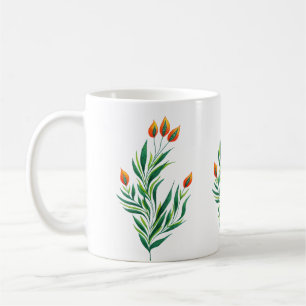Taza De Café Resumen Planta de primavera de arte botánico