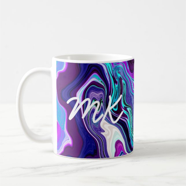 Taza De Café Resumen púrpura, azul y Verde azulado de arte flui (Izquierda)