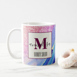 Taza De Café Resumen Salón de belleza rosa azul artístico Monog