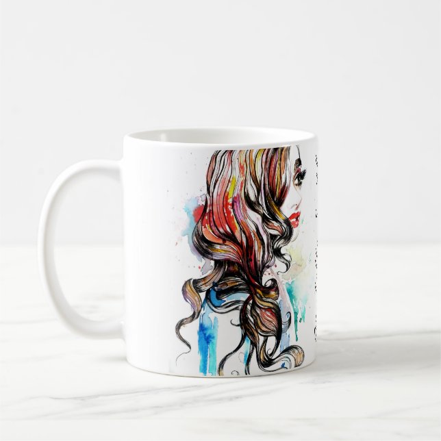 Taza De Café Resumen Tinta acuarela colorida maquillaje femenin (Izquierda)