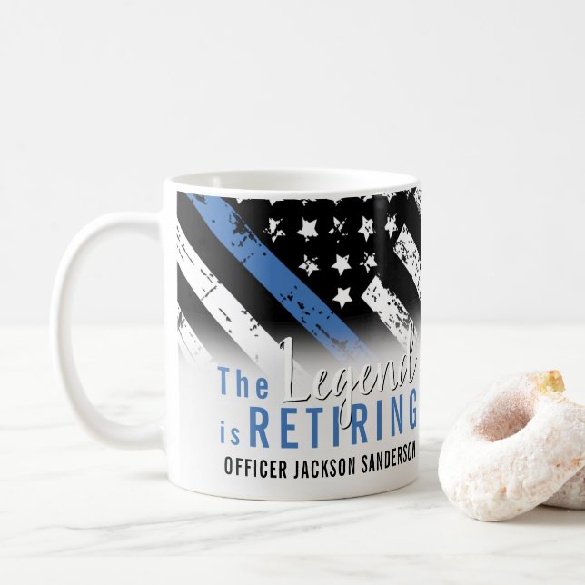 Taza De Café Retirada de la policía Bandera Azul Aplicación de  (Con donut)