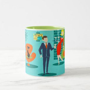 Taza de café retra de los pares del dibujo animado
