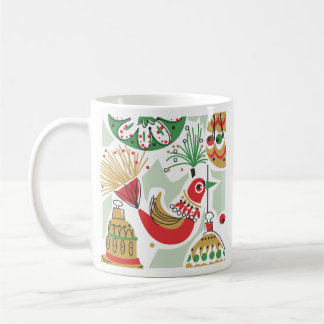 Taza de café retra del pájaro del día de fiesta