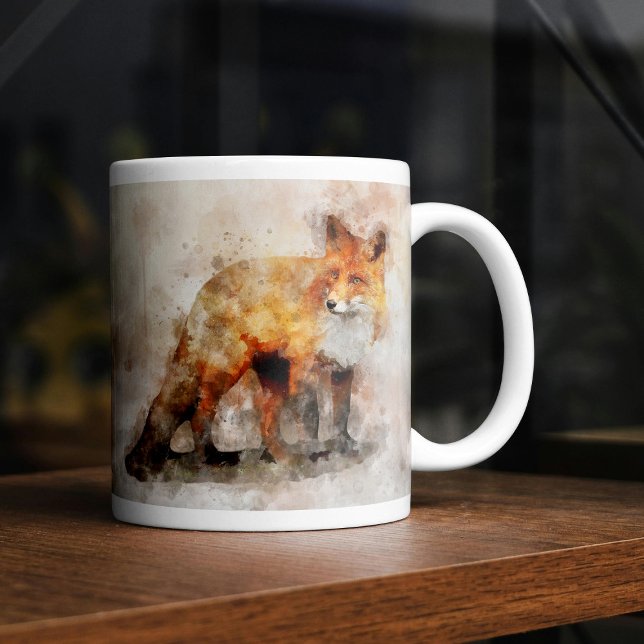 Taza De Café Retrato al Acuarela de Zorro Rojo 04 (Red Fox Watercolor Portrait 04. Coffee Mug)