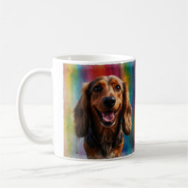 Taza De Café Retrato artístico Adorable Sonriente de Dachshund