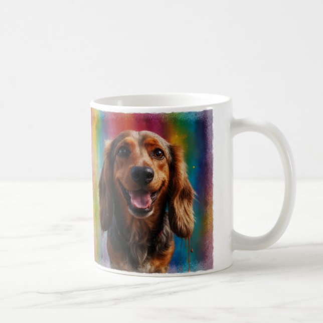 Taza De Café Retrato artístico Adorable Sonriente de Dachshund (Derecha)