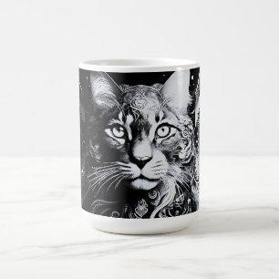 Taza De Café Retrato Artístico de Gato Negro y Blanco