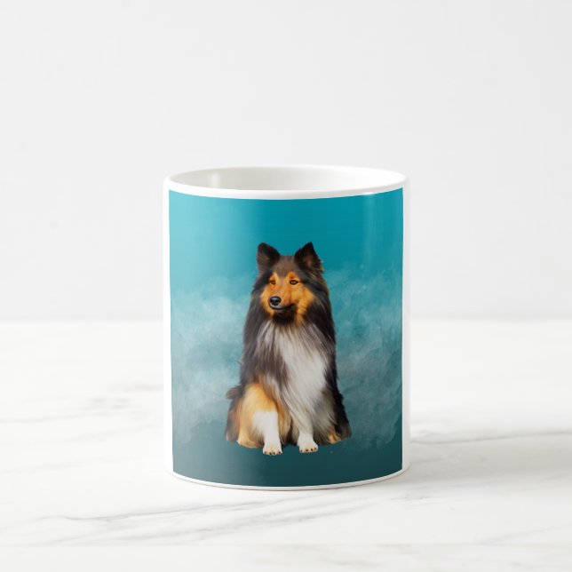 Taza De Café Retrato artístico Sheltie Shetland Sheepdog (Centro)