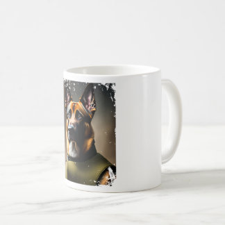 Taza De Café Retrato belga de Malinois con vestido de soldado p