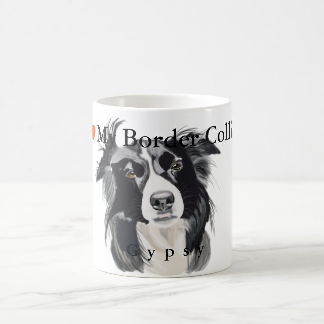 Taza De Café Retrato blanco y negro del border collie (Centro)
