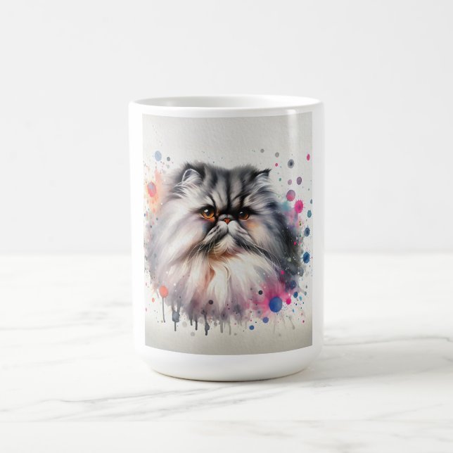 Taza De Café Retrato colorido de gato persa acuarela (Centro)
