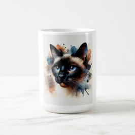 Taza De Café Retrato colorido de gato siamés de color acuático