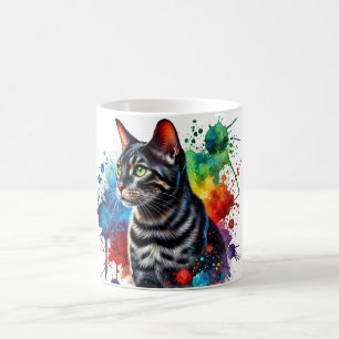 Taza De Café Retrato de acuarela de gato de carbón vegetal