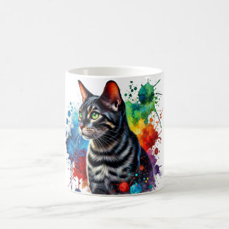 Taza De Café Retrato de acuarela de gato de carbón vegetal