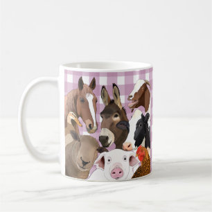 Taza De Café Retrato de animales de granja de cultivo Gingham C
