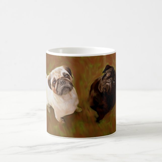 Taza De Café Retrato de arte de la acuarela del Paro de Pugs (Centro)