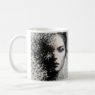 Taza De Café Retrato de arte de píxeles blancos y negros de eva