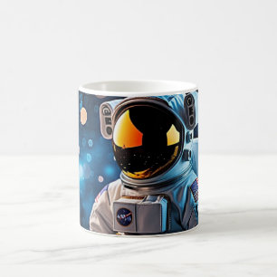 Taza De Café Retrato de astronauta que mira las estrellas en pr
