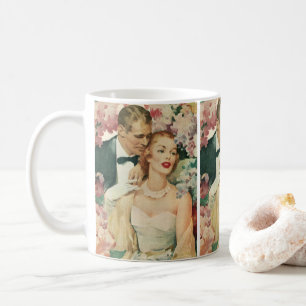 Taza De Café Retrato de boda vintage, novia y novio retro