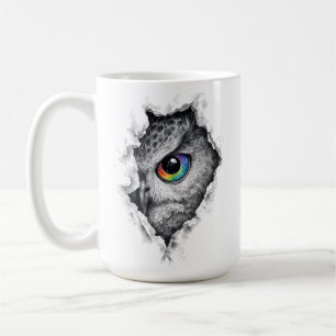 Taza De Café Retrato de búho con tinta y ojo de arcoíris vibran