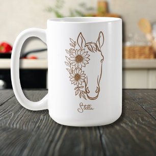 Taza De Café Retrato de caballo con girasoles en línea artístic