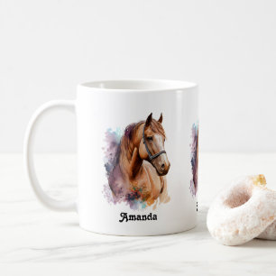 Taza De Café Retrato de cabeza de caballo marrón en acuarela