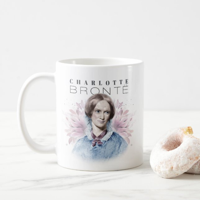 Taza De Café Retrato de Charlotte Bronte de Richmond con flores (Con donut)