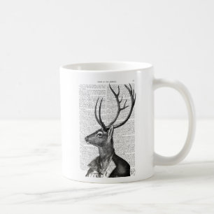 Taza De Café Retrato de ciervo blanco y negro