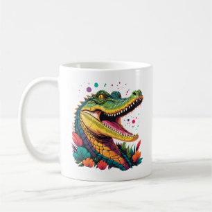 Taza De Café Retrato de cocodrilo colorido