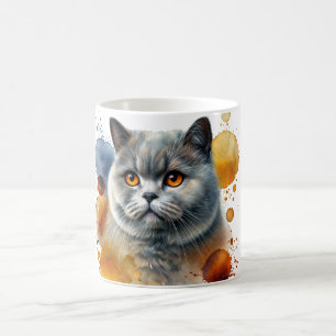 Taza De Café Retrato de color de agua de gatos cortos en azul