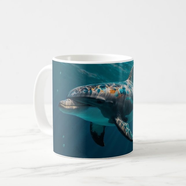 Taza De Café Retrato de delfín submarino de Ocean Blue (Anverso izquierdo)